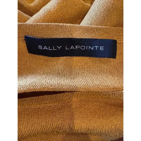 Sally Lapointe Sweater Women 8 Gold Metallic‎ Lightweight Knit Wrap Neck Luxury - Picture 11 of 11